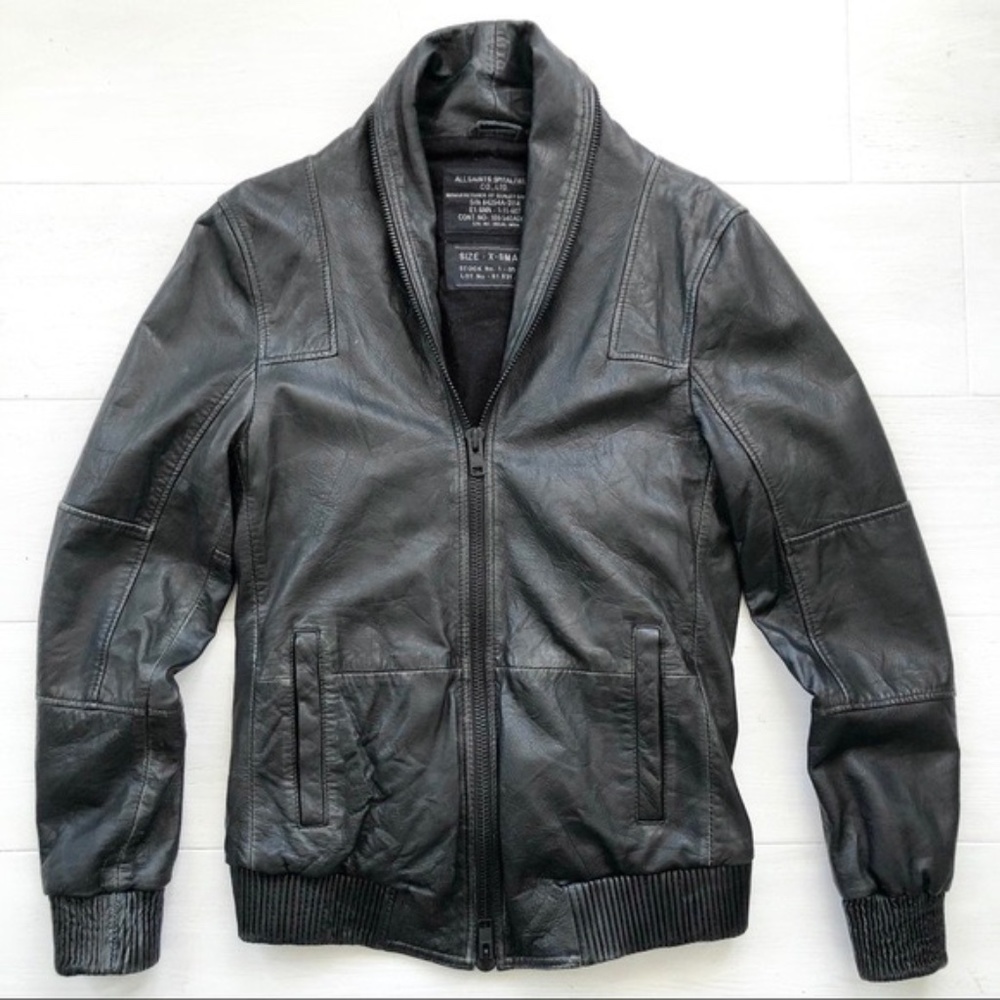 All Saints RARE Leather Zipper Collar Jacket L